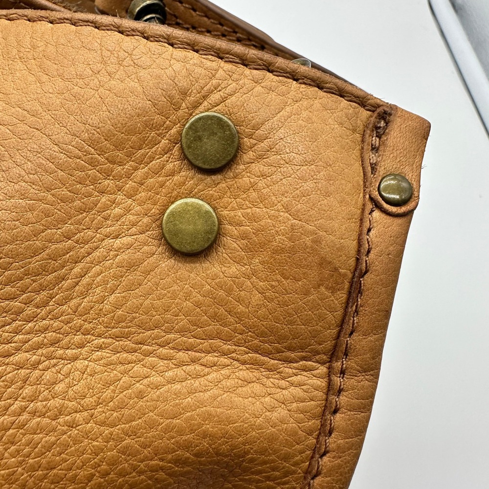 American Leather Co Lenox Tan Triple Entry Pebbled Leather Satchel Hobo Bag - Picture 4 of 13